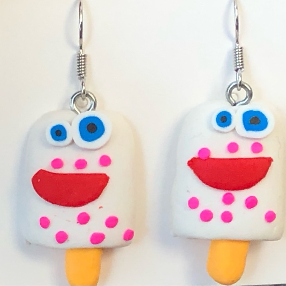 New Popsicle Clay Polymer Fun Food Novelty Earrings White